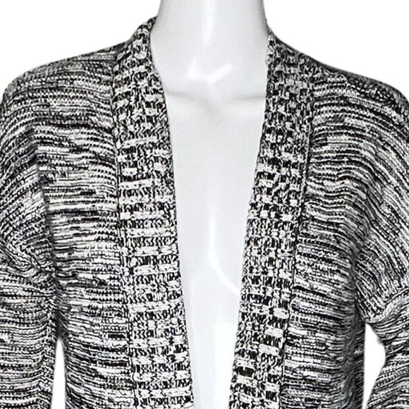 Express Sweater Women Large Black White Marled Open Front Cardigan Office Casual - Picture 5 of 8